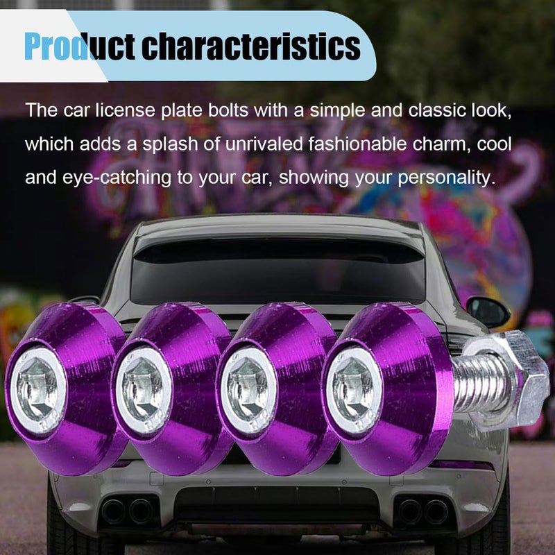 LHDOS 4PCS Motorcycle License Plate Bolts, Aluminum Alloy Car Tag License Plate Screw Decorative Kit, License Plate Frame Fastener Accessories for Most Motorcycles, Cars, Trucks (Purple) - Image 3